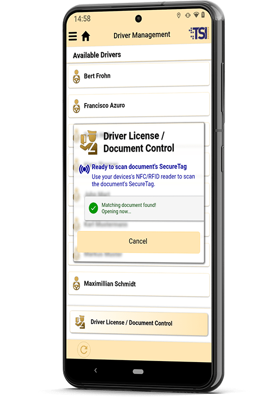 Driving license control using TSI Secure Tag and TSI Connect